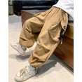 thumbnail image 7 of Children's Casual Pant - Boys Casual Personality Cargo Sweatpants Loose Fit Solid Color Trousers for Sports Outdoor Comfort,Khaki, 7 of 7