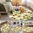 thumbnail image 6 of Light Yellow Sunflower Round Living Room Rugs 3.3 ft, Watercolor Flower Green Leaf Spring Country Washable Area Rug with Non-Slip Sturdy Edge Binding Round Front Door Mat Floor Carpet for Entryway, 6 of 9