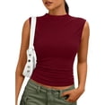 thumbnail image 5 of Stichou Women's Sleeveless Tops Ribbed Mock Neck Tank Top Slim Fitted Ruched Basic Layering Shirts 2026 Summer Spring Going Out Y2k Clothes Deep Red L, 5 of 5