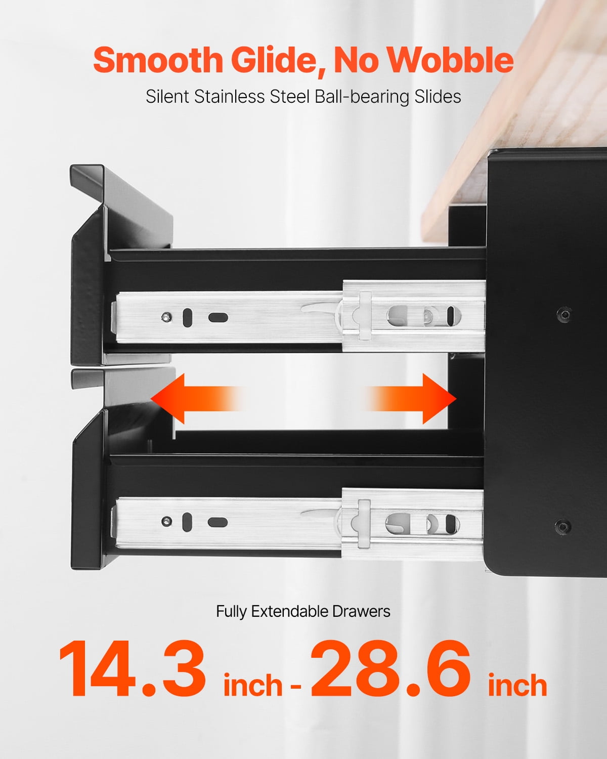 VEVOR 16" Wide Under Desk Drawer Slide Out, Under Desk Mount Pull Out Drawer Attachment, Hidden Desktop 2-Tier Storage Organizer, Under Desk Pencil Drawer for Home Sit-Stand Workstation, 18x9x8 In