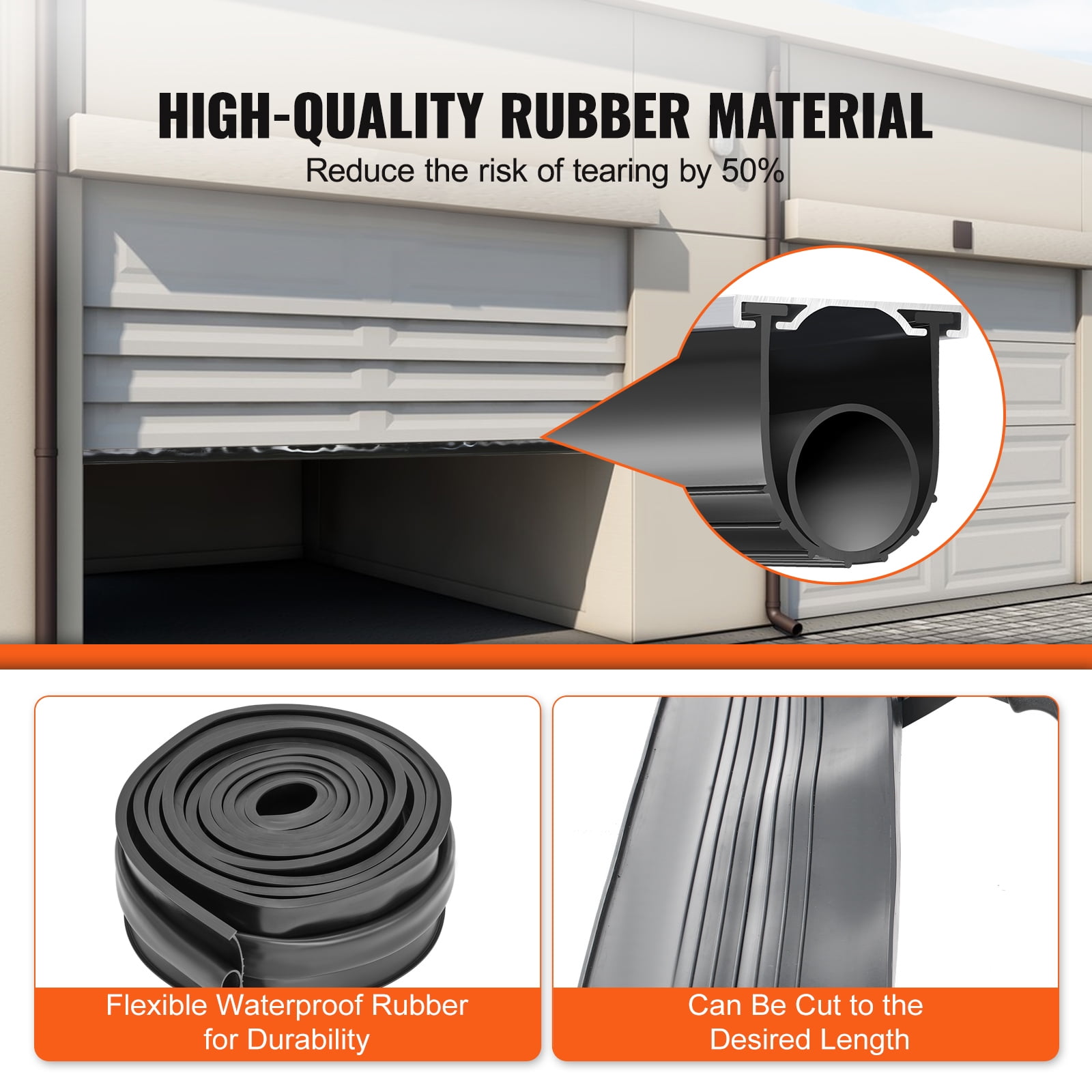 KFFKFF Garage Door Seals Bottom Rubber 16 ft Weather Stripping Kit Seal Strip Replacement, Universal Weatherproof Threshold Buffering Sealing Rubber 5/16 inch T-end