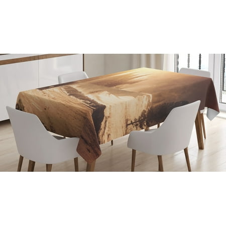 

Winter Tablecloth Colorado Mountain Road and Winter Storm with High Wind Icy Road and Vehicle Rectangular Table Cover for Dining Room Kitchen 60 X 84 Inches Brown Orange Yellow by Ambesonne