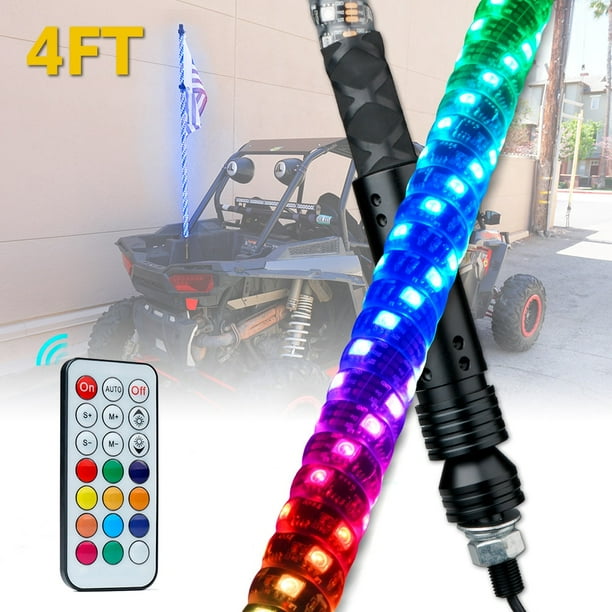 Xprite 4ft Spiral RGB LED Flag Pole Whip Light with Remote Control
