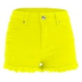 thumbnail image 2 of Aayomet Women's High Waist Ripped Elastic Denim Shorts, Yellow, M, 2 of 4