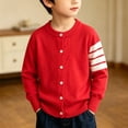 thumbnail image 4 of Boys Girls Cardigan Basic School Uniforms Kids Cotton Striped Sleeve Button Knit Sweater Baby Girl Jacket Fashion Outerwear, 4 of 5