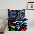 thumbnail image 5 of jejeloiu Underwater World Full Size Comforter Sets,Shark Octopus Coral Bedding Comforter Set For Boys,Colorful Navy,Navy Blue Reversible,3pcs,1 Comforter and 2 Pillowcases, 5 of 7