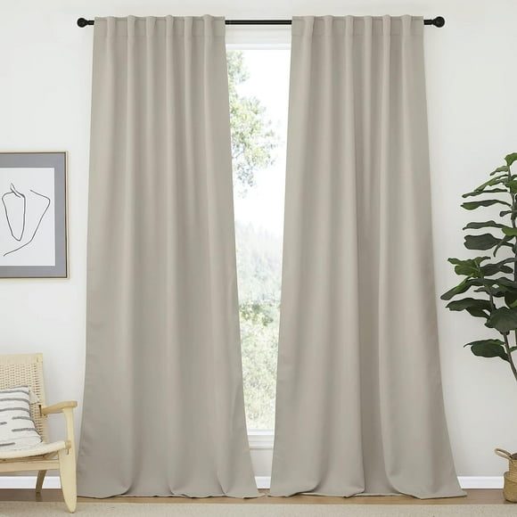 AIR-Window Treatment Blackout Curtains - (Natural Color) 52 inches W by 108 inches L Each Panel, Set of 2 Panels, Blackout Drape Panels for Nursery
