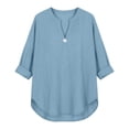 thumbnail image 4 of Womens Shirts 3/4 Roll Up Sleeve Button Detail Loose Linen Blouses Oversized Tshirts for Women, 4 of 4