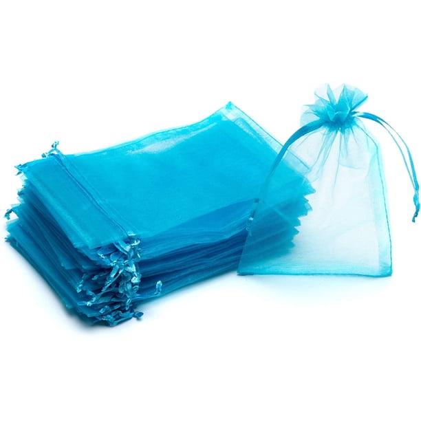 Nvzi 100 bolsas de regalo de organza azul de 4 x 6 pulgadas con cordón, bolsas para dulces, regalos de boda, bolsas de joyería para baby shower, bodas, cumpleaños, fiestas de Navidad.