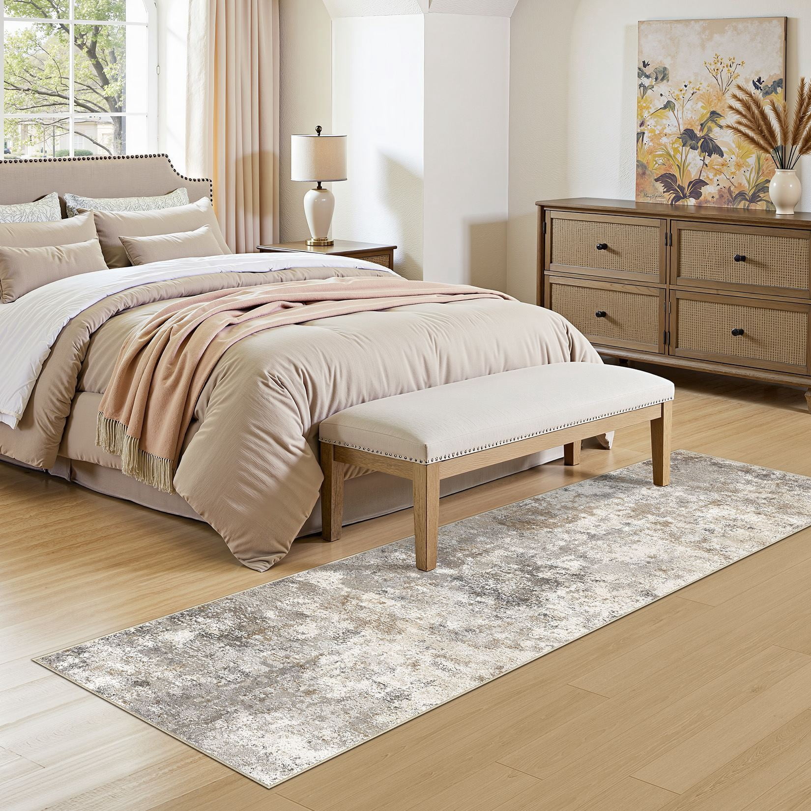 Toyoso 3x7 Washable Runner Rug Distressed Modern Abstract Brown Grey Low Pile Machine Washable Area Rug For Hallway Entryway Bedside Indoor Long Carpet Decor