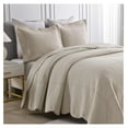 thumbnail image 2 of 3-Piece 100% Cotton Oversized Bedspread Lightweight Quilt Coverlet Embroidery Farmhouse Bedding Set ( Beige, Queen (100"x106")), 2 of 7