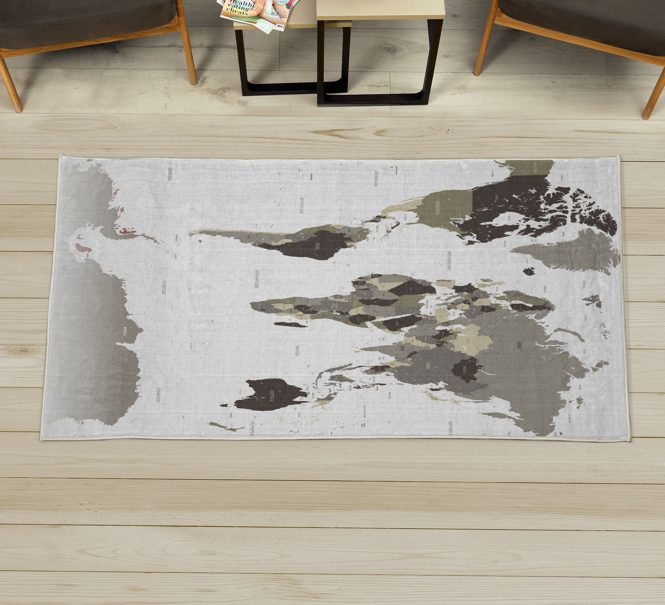 Earth Decorative Rug, Detailed World Map with All Countries Major