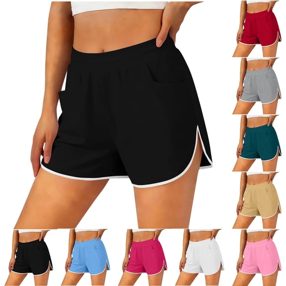 Women Athletic Shorts with Pockets Elastic Waisted Quick Dry Running Workout Gym Track Dolphin Shorts (XL, Black)