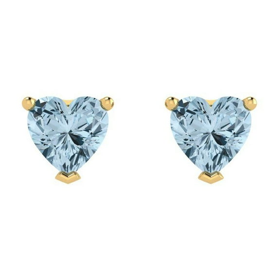 Clara Pucci 1.0 ct Brilliant Heart Cut Studs VVS1 Genuine Conflict free Blue Zircon Solid 18K Yellow Gold Designer Everyday Earrings Push back