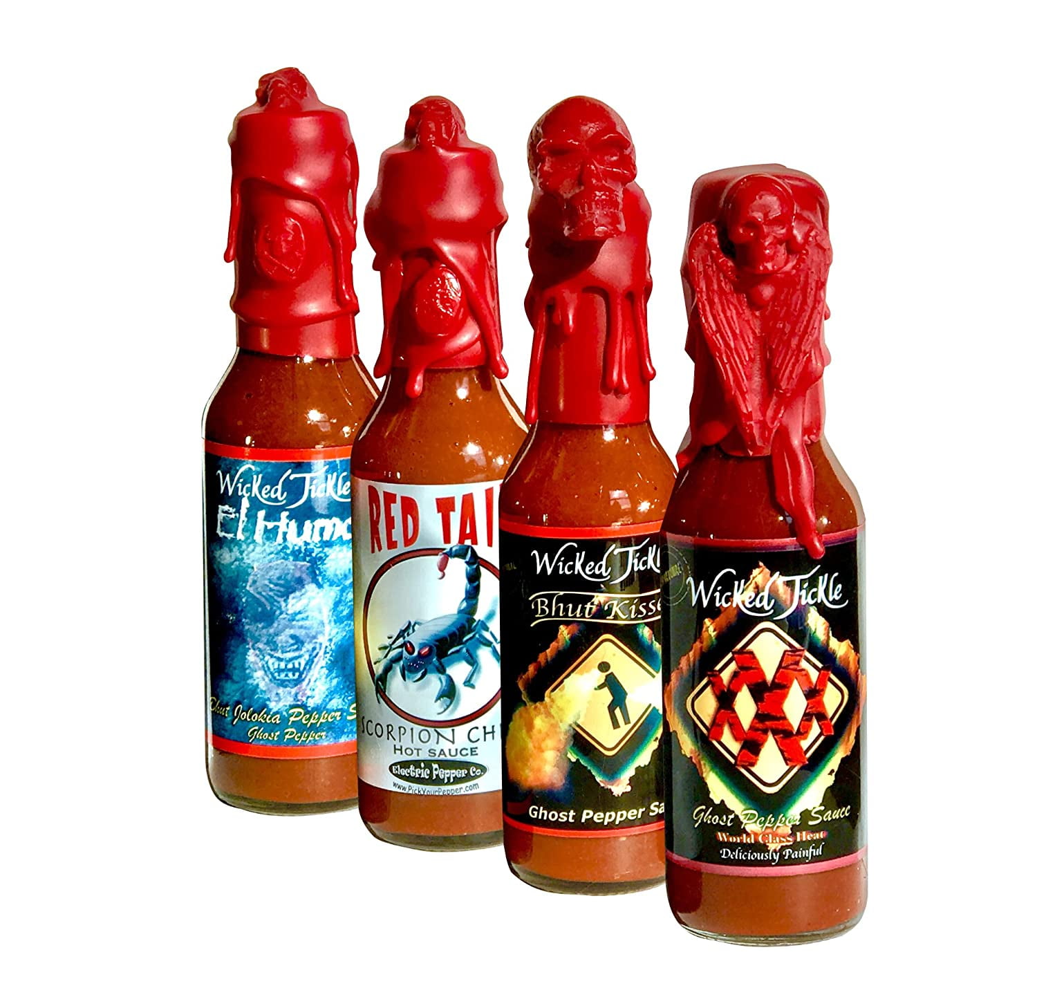 Wicked Tickle Hot Sauce Gift Set – 4 Pack Extreme Heat Ghost & Scorpion Pepper Sauces
