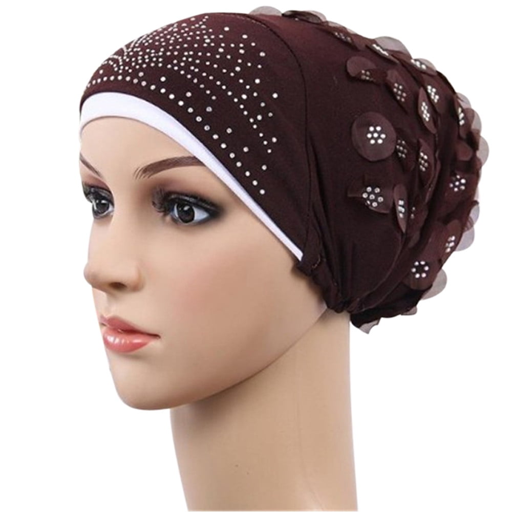 Hijab Scarf Full Cover Under Scarf Diamante Bone Hat Cap Bonnet Chemo Hair 