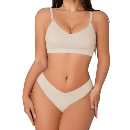 WTXUE Women 2 Seamless Intimates Set Full Coverage Everyday Padded Bra and Panty Sets Crop  Matching Underwear (White  S)