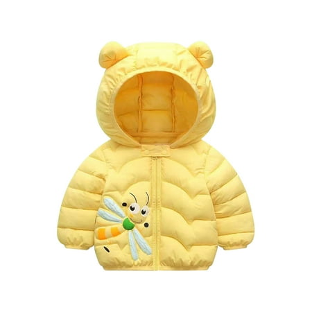 

MELDVDIB Kids Coat Toddler Kids Baby Boys Girls Fashion Cute Cartoon Dragonflies Pattern Windproof Padded Clothes Jacket Hooded Coat Gift on Clearance
