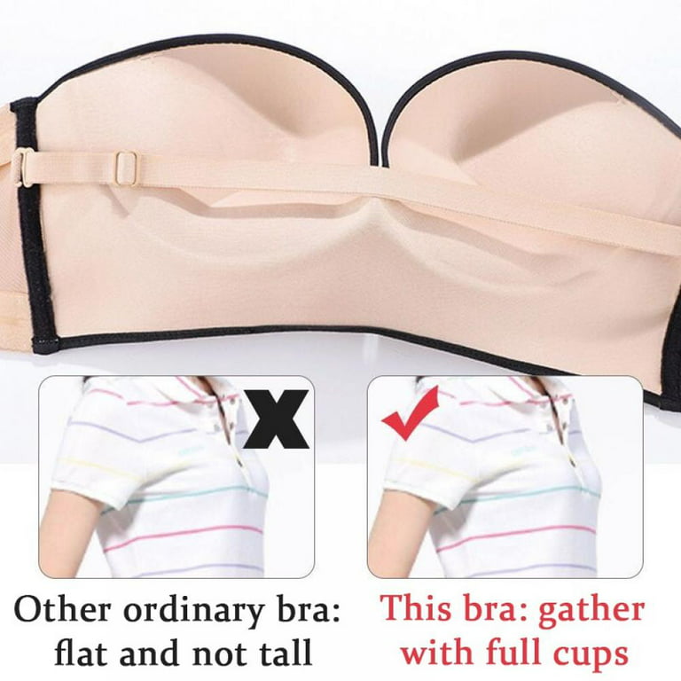 Women Padded Bra Strapless Bra Push Up Bra Lingerie Invisible Brassiere  With Adjustable Front Closure Bras Pink 32-38B 
