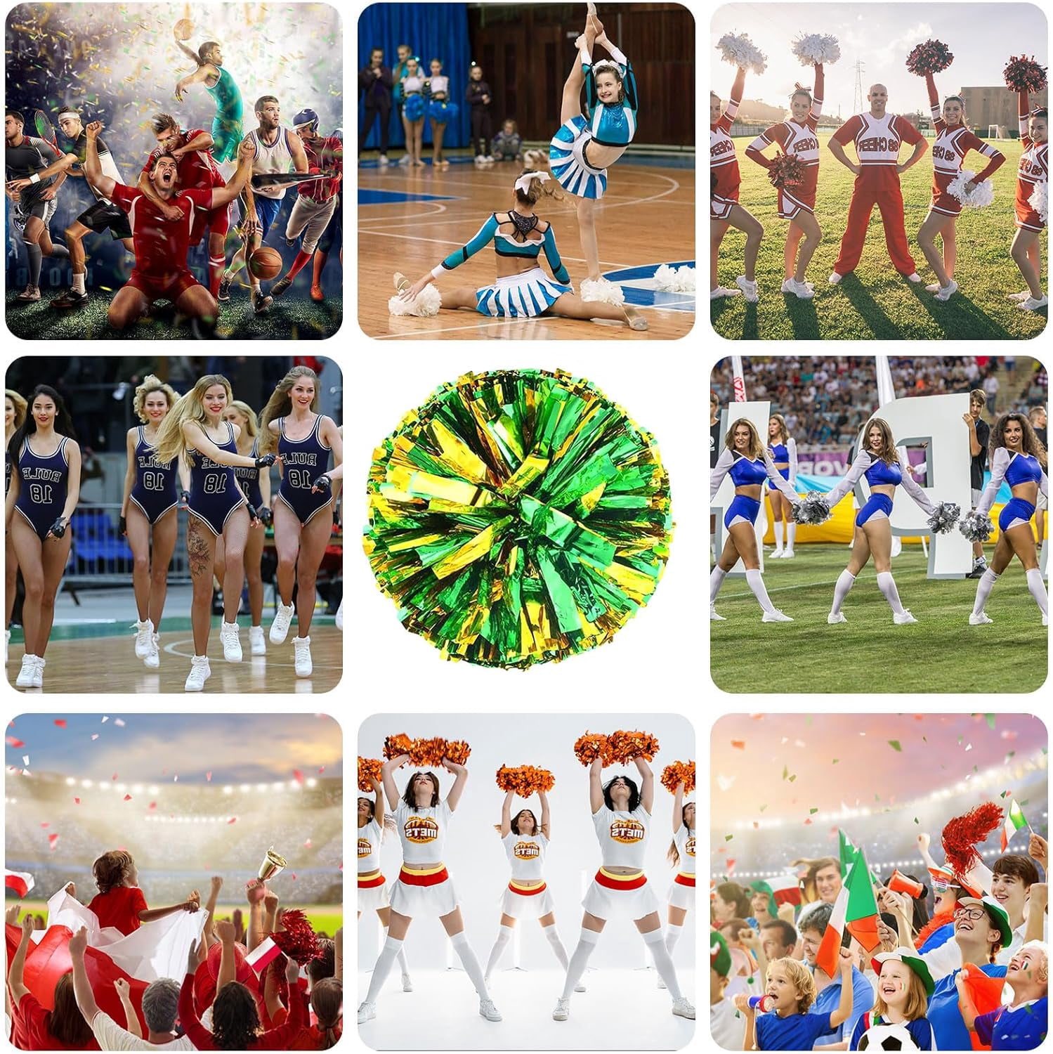 20 PCS Metallic Cheerleading Pom Pom for Team Spirit Sports Dance Cheering Kids Adults-Ring Style