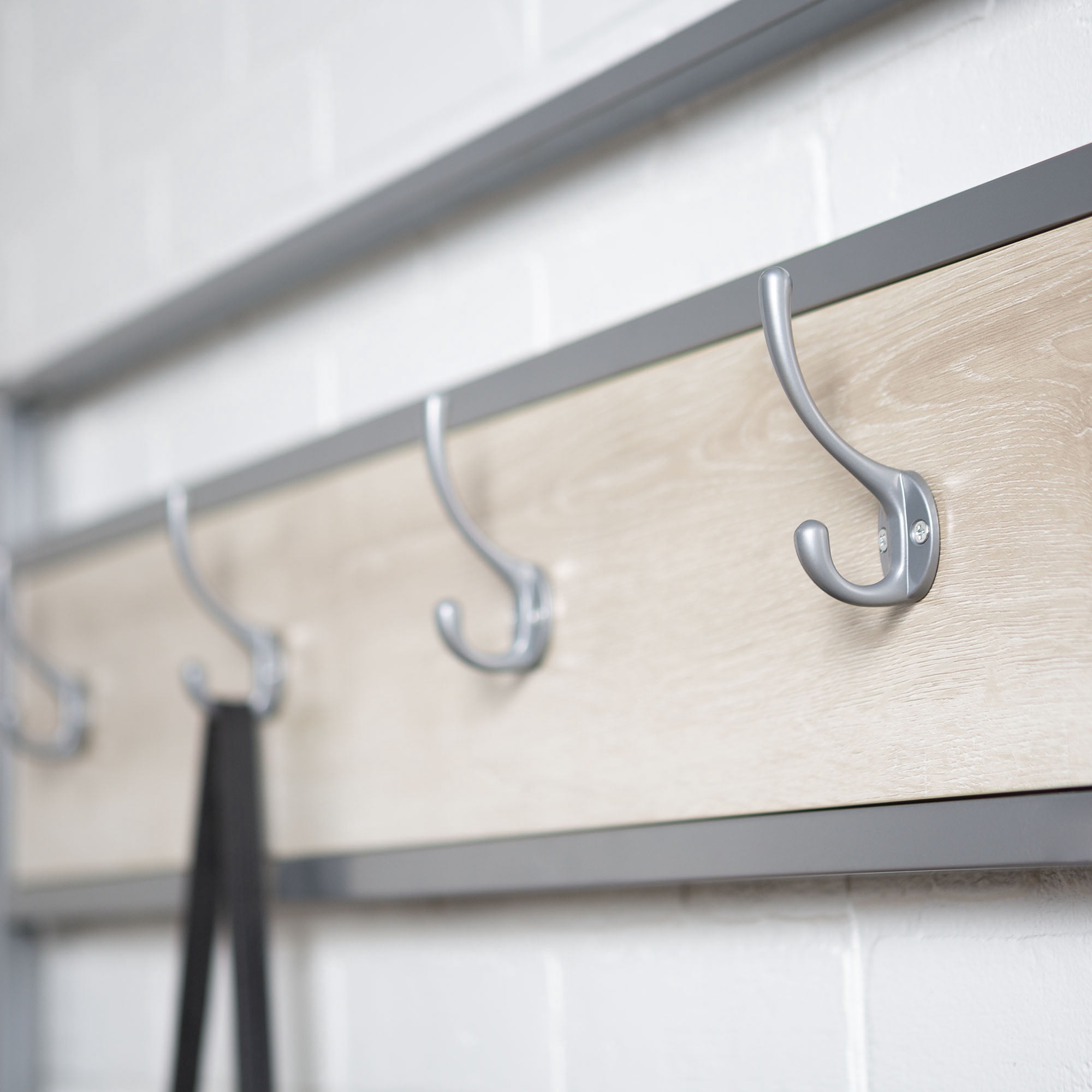 Woven Paths Industrial Hall Tree with Bench and Coat Hooks, White Oak