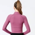 thumbnail image 4 of Cómodo traje de yoga para mujer con cremallera de manga larga para adelgazar corriendo abrigo de fitness (rosa) MFZFUKR BST3016120-2, 4 of 5