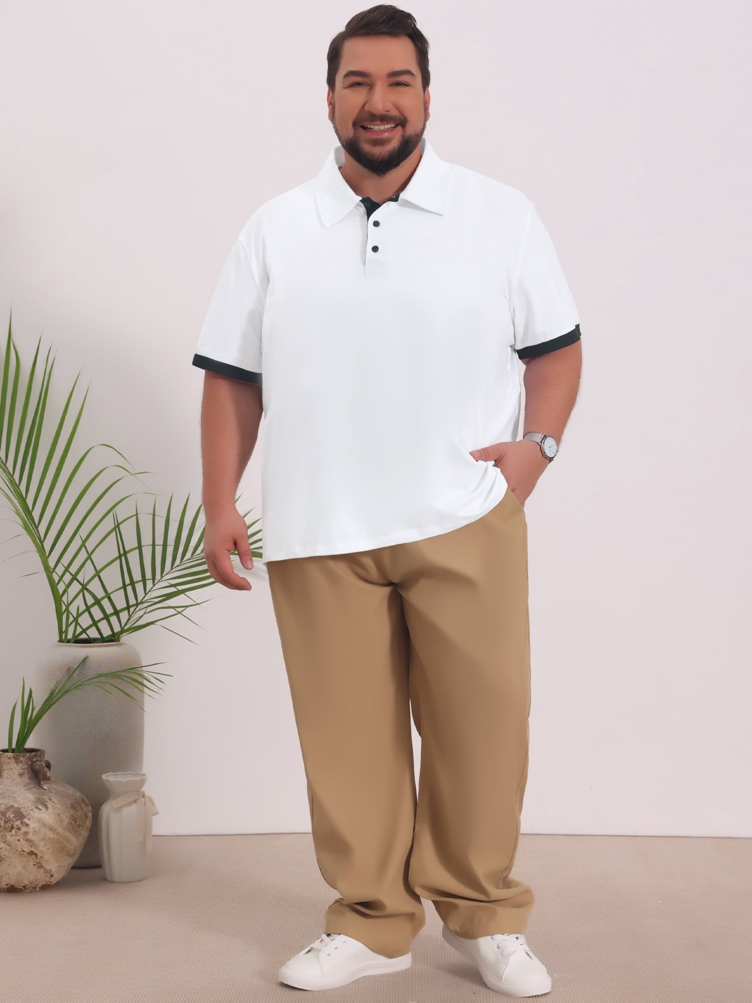 DARING DIVA Men's Big Tall Business Short Sleeve Office Knitted Golf Shirts XL White