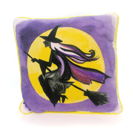 Halloween FLYING WITCH & FULL MOON PILLOW Cotton Home Decor 33233