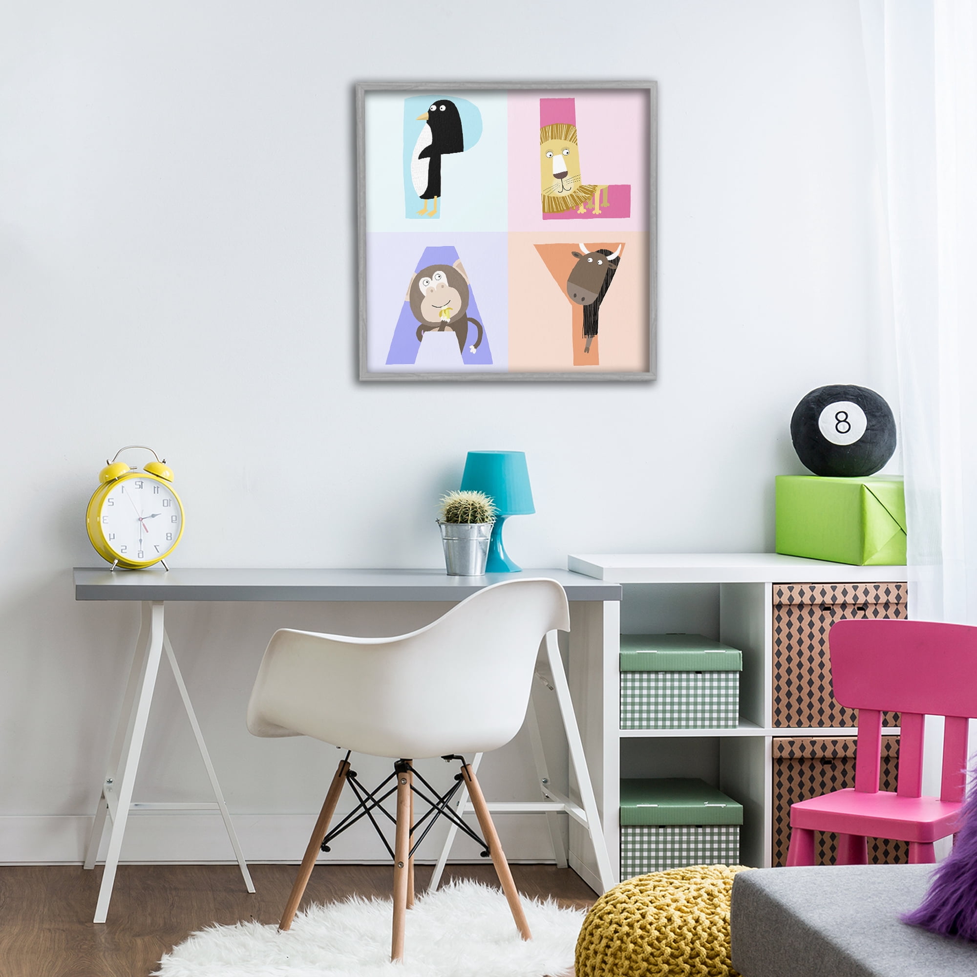 Stupell Industries Play Letters Squares with Animals Gray Framed Giclee Art, design by Carla Daly