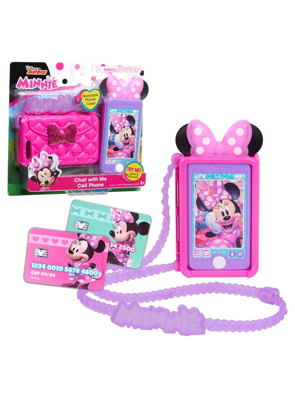 Disney Junior Minnie Mouse Chat with Me Cell Phone Set, Lights and Realistic Sounds, Includes Strap to Wear Like a Purse, Officially Licensed Kids Toys for Ages 3 Up, Gifts and Presents