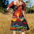 thumbnail image 3 of Erupting volcán por la noche 7 Vestido de manga corta Cóctel de vestidos vestidos para mujer ropa de mujer tendencia 2025, 3 of 6