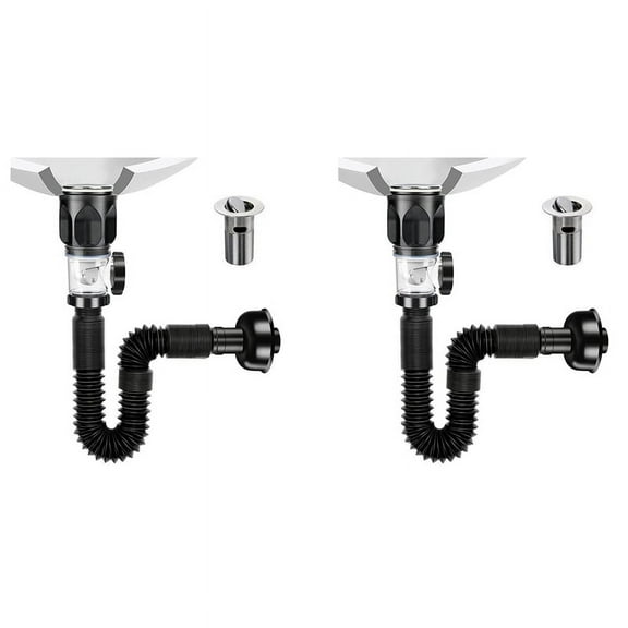 2X Bathroom Sink Drain Kit with Flexible Expandable P-Trap Pipe Tube Anti-Odor