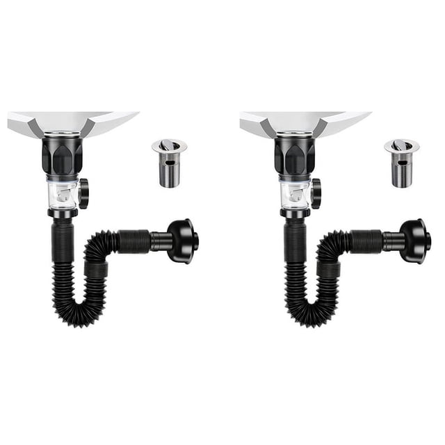 2X Kit de Drenaje para de Baño con Trampa en P Flexible y Expandible, Tubo de Drenaje para , Tubo de Drenaje para de Baño Antiolor