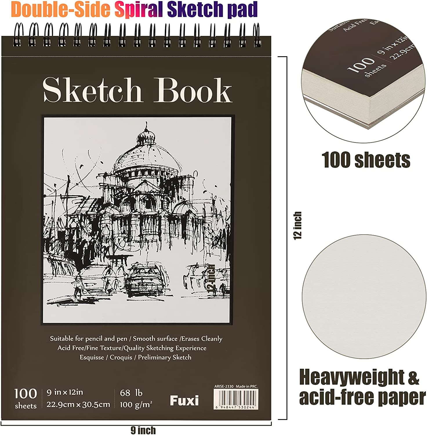  ZENACOLOR - Professional 100 Sheets Sketch Book 9x12
