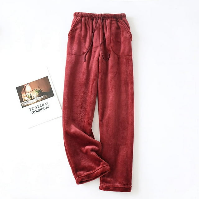 xiaxaixu Women Winter Pyjama Trousers, Adults Casual Solid Color / Polka Dot Pants with Side Pockets Drawstring