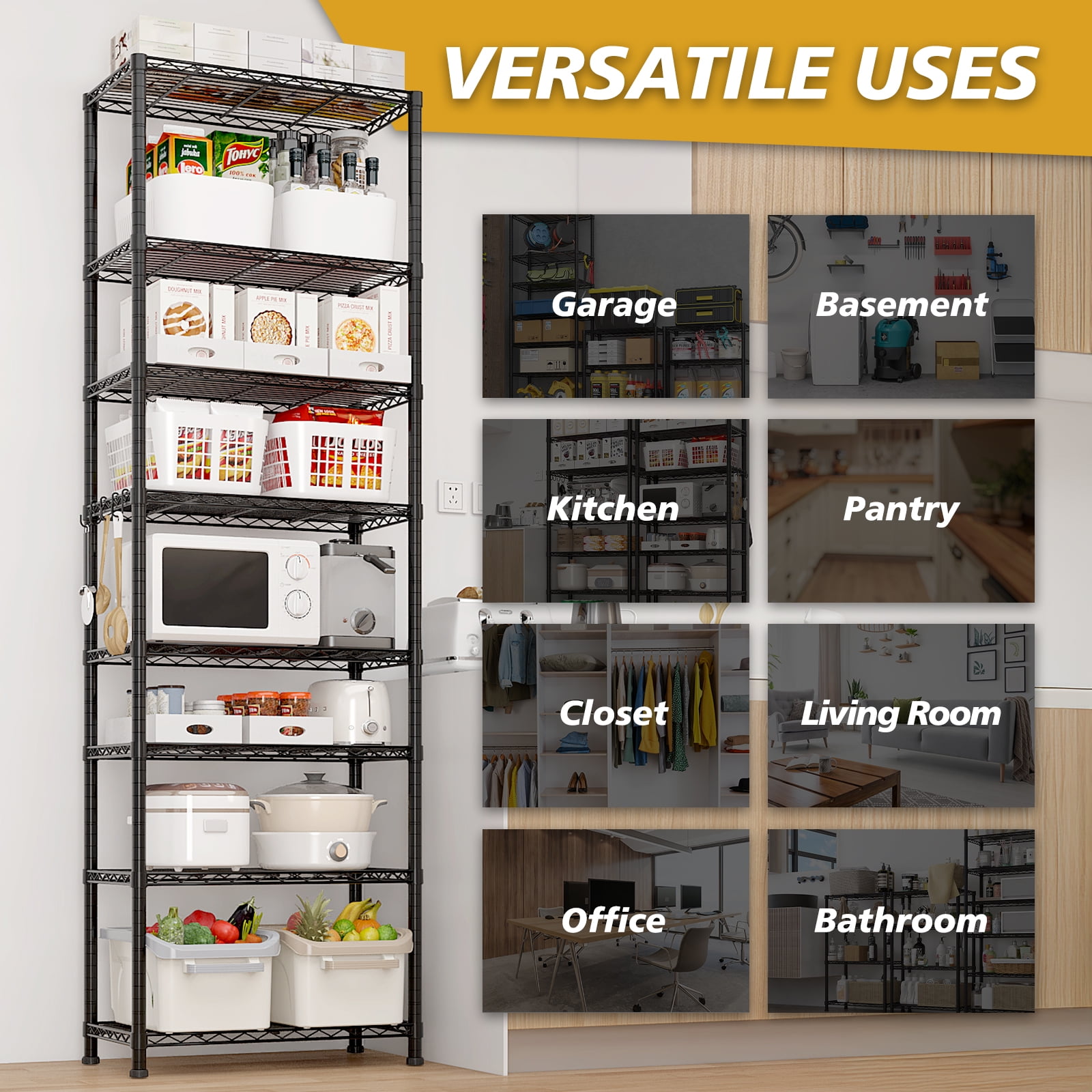 平棚 1200x170x200 Ktaxon 8-Tier Wire Shelving Unit, Steel Storage Rack for