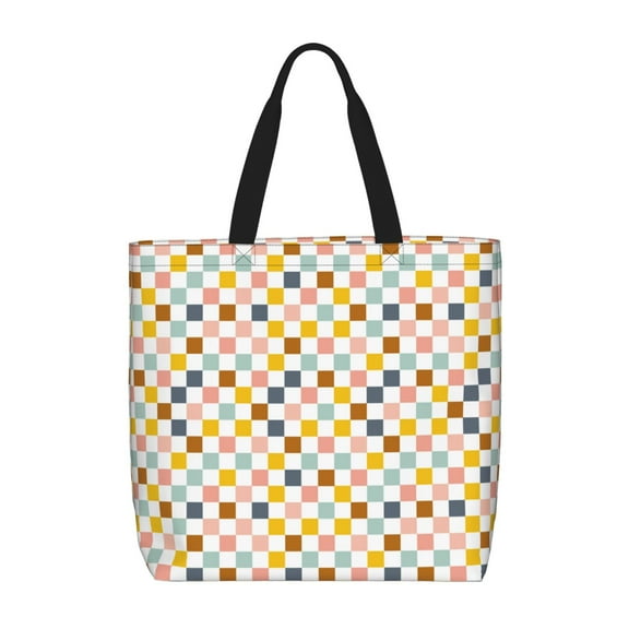 Fuzoiu Colorful Checkered 1 Print Durable Tote Bag,Shoulder Bag with Zipper Closure,Casual Tote's Handbag,for Daily Use, Shopping, School, Work