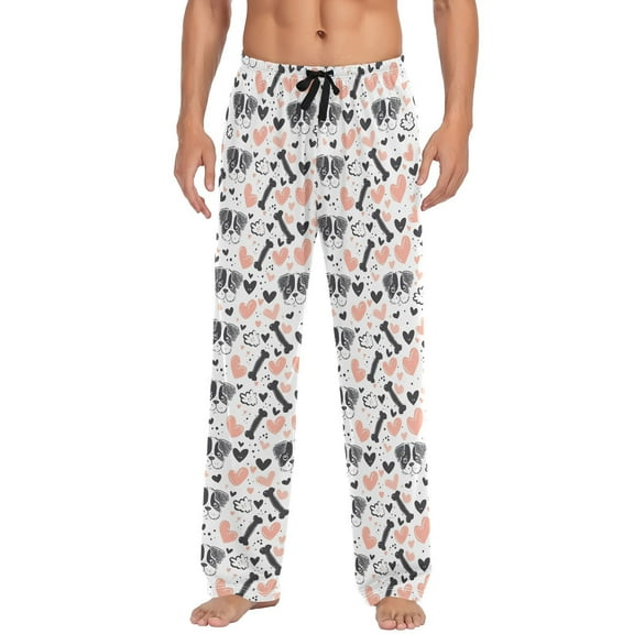 JSTEL Dog Bone Hearts Men's Sleepwear Mens Pajama Pants Bottoms with Pockets, S