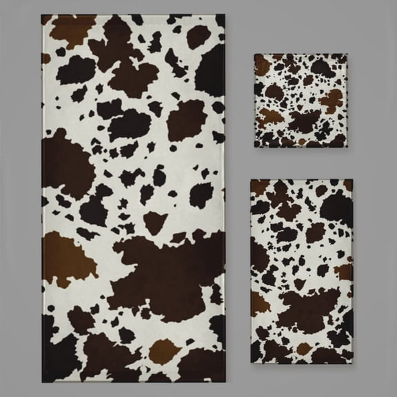 Cowhide Pattern Bath Towel Sets For Bathroom Hand Towels Fingertip Towels 3 Piece Soft Absorbent For Bathroom Kitchen Hotel Beach