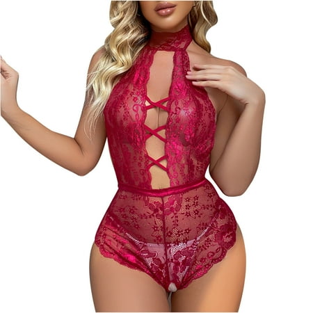 

Plus Size Lingerie For Women Ladies Cute Girl Solid Erotic Sexy Shivering Halter One-piece Suit