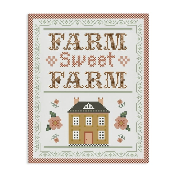 Stupell Industries Sweet Farm Needlepoint Style Text & Numbers Painting Wrapped Canvas Art Print Wall Art, 16 x 20