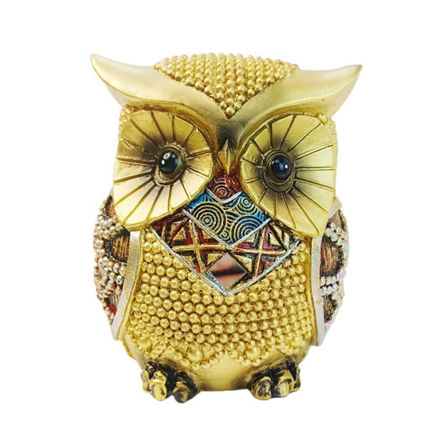 Estatua de búho decorativa, artesanía, colección de resina decorativa, adorno divertido de escritorio Oro