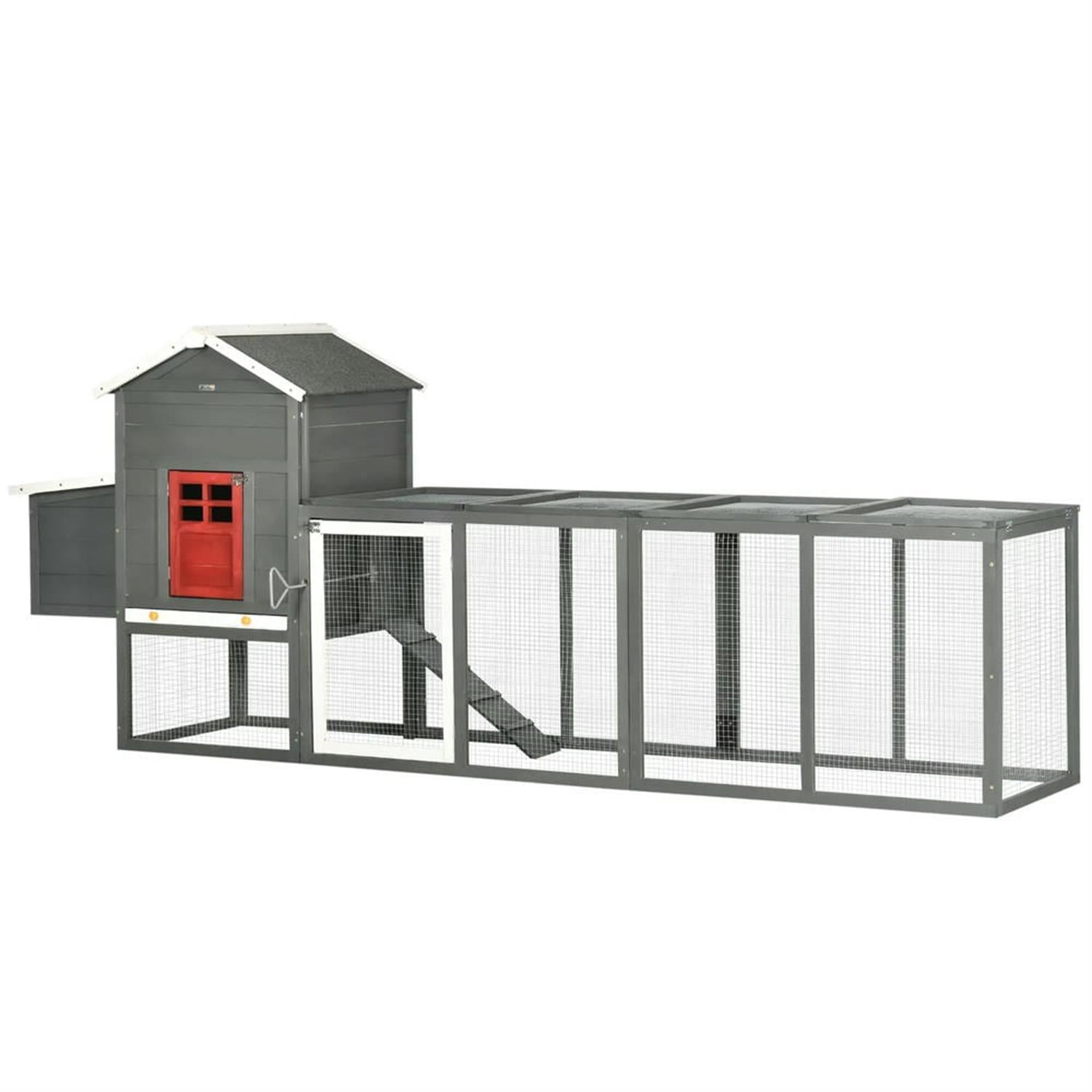 Pefilos 118" Outdoor Wooden Chicken Coop with Nesting Box, Runs, Farm Hen House 3-6 Hens, Weatherproof Pet House for Rabbits, Poultry, Gray