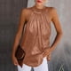 thumbnail image 1 of ICHUANYI Clearance Womens Casual Solid Color Round Neck Halter Sleeveless Tops Blouses Tops Tank Shirt Vest With Zipper(Coffee, L) ICHUANYI WER2023081115364, 1 of 6