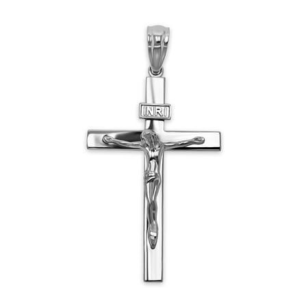 Silver Jesus Cross Pendant - 925 Sterling Silver - Jesus of Nazareth Jewelry - INRI Pendant - Jesus Crucifix Pendant Jewelry - Religious Cross Charm