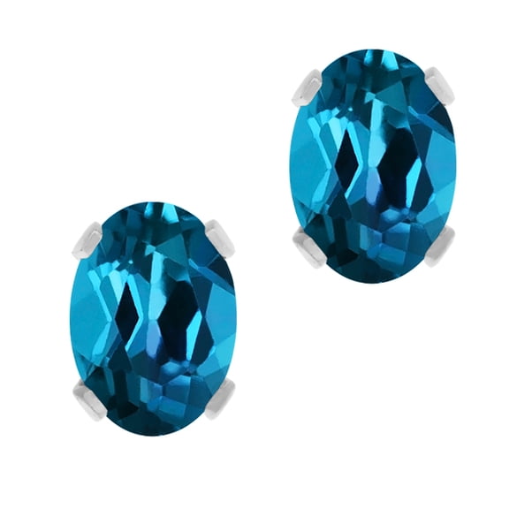 Gem Stone King 1.20 Cttw London Blue Topaz Earrings for Women | 925 Sterling Silver | Gemstone Birthstone | Oval 6X4MM