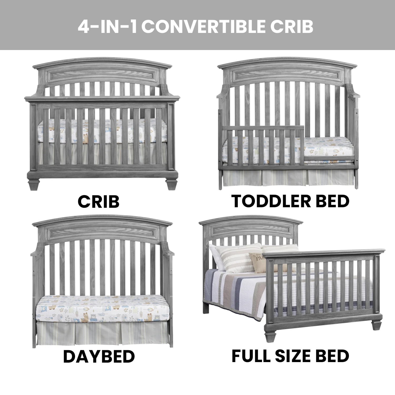 Oxford Baby Richmond 4In1 Convertible Crib Brushed Gray