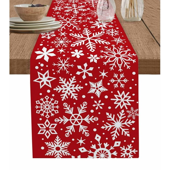 Table Runners 60 Inches Long Dress Scarves, Christmas Red Farmhouse Kitchen/Dining Table Runner, Small Coffee Tablerunners, Winter Snowflakes Xmas New Year 13x60 Inch