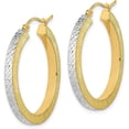 thumbnail image 2 of 14K Yellow Gold w/White Rhodium Polished Satin Diamond-cut Hoop Earrings - 32.19mm, 2 of 6