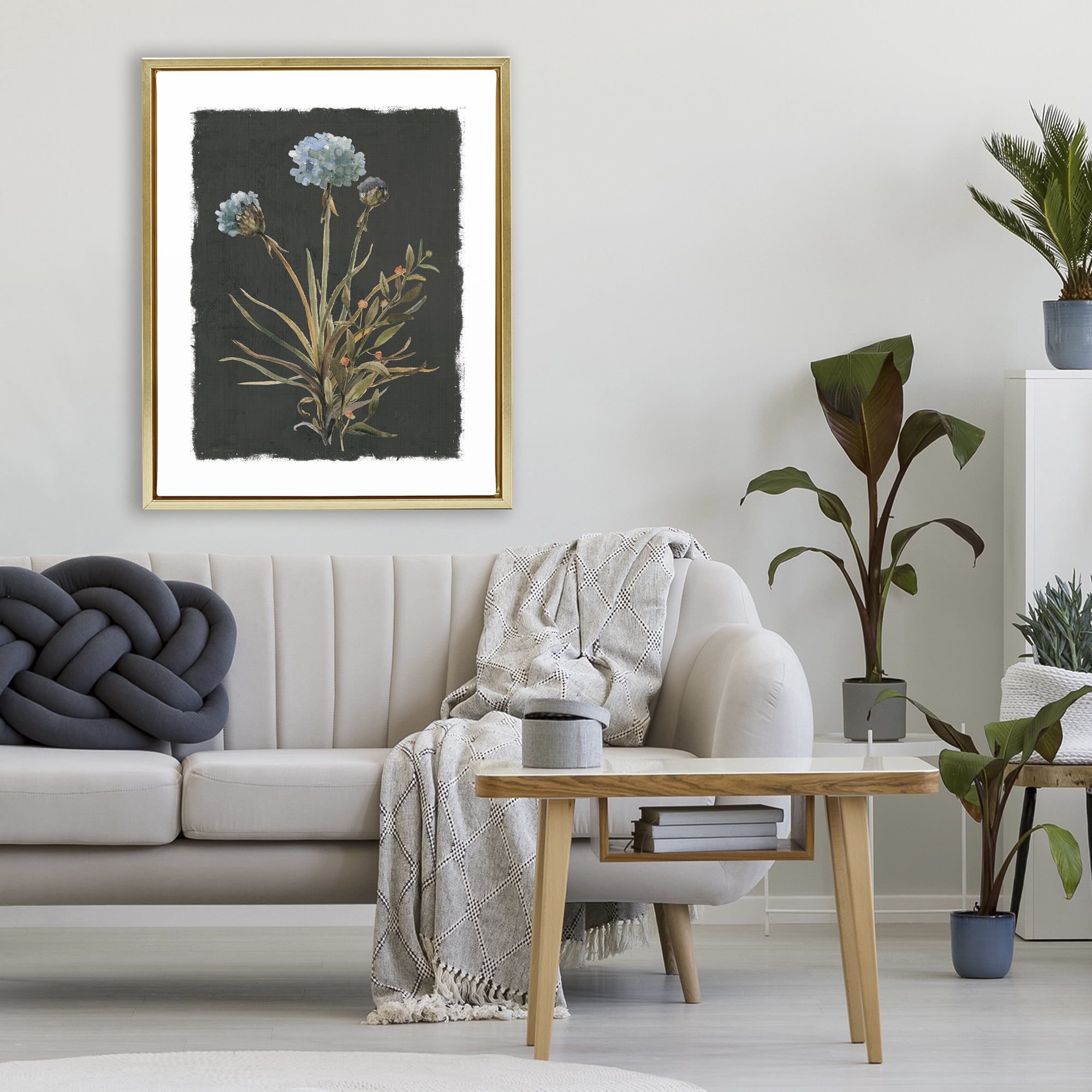 Stupell Industries Cerulean Bloom on Dark Green Gold Framed Floater Canvas Wall Art, design by Carol Robinson
